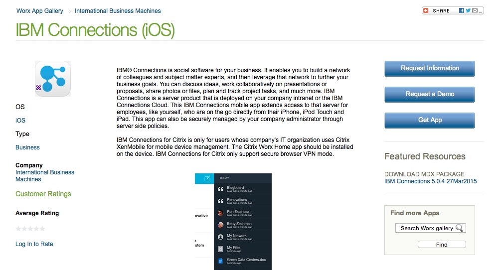 Image:IBM Connections iOS app is certified for Citrix MDM Worx