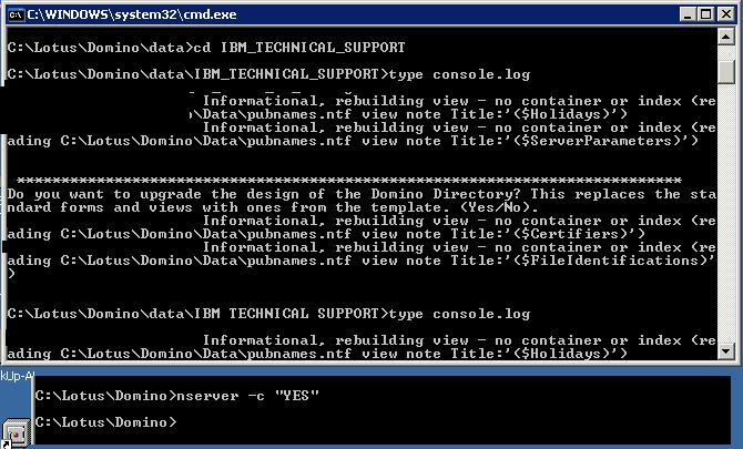 Image:How to avoid "Do you want to upgrade the design of the Domino Directory" especially when you can’t access console