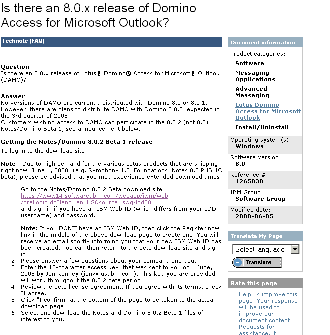 Image:Lotus Domino 8.0.2 Beta 1 available for Download. ( for certain people, does anyone has a access key?)