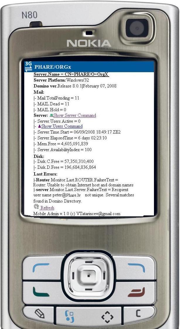 Image:Lotus Notes server administration from Mobile phone
