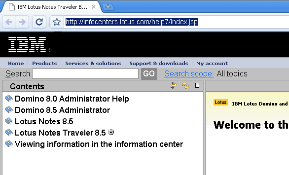 Image:Lotus Notes Traveler 8.5 documentation is available in INFO CENTER