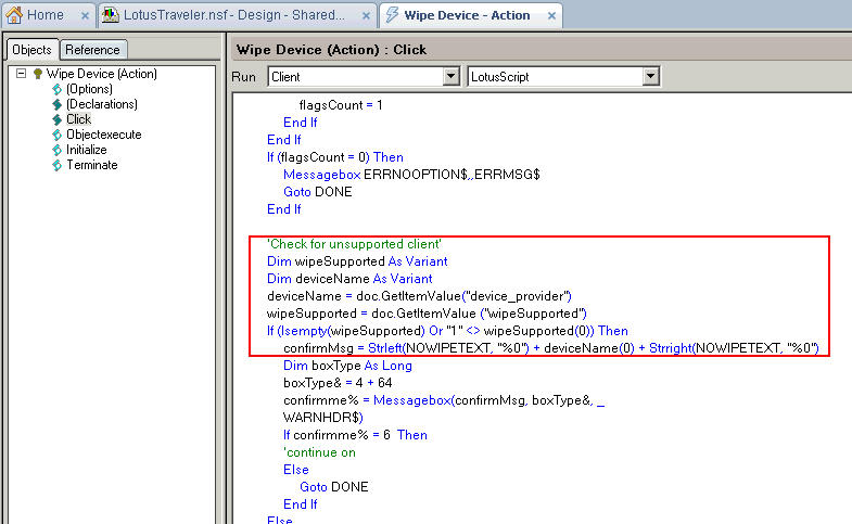 Image:Lotus Traveler:: WIPING Device remotely:: Not all Devices support this feature
