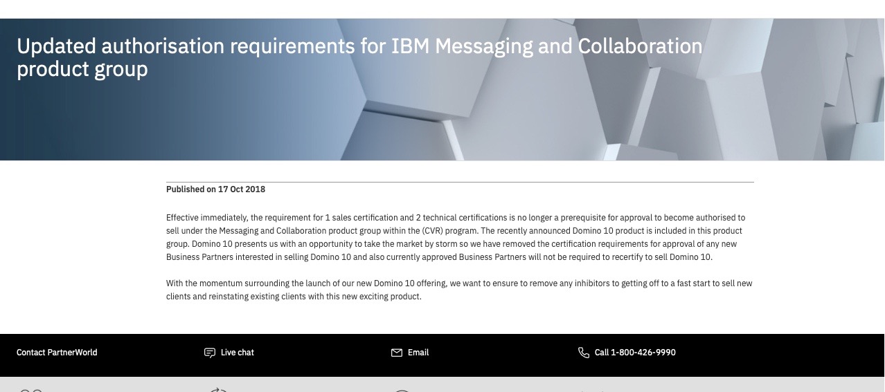 Image:No more sales and Technical exams are required to sell IBM Domino