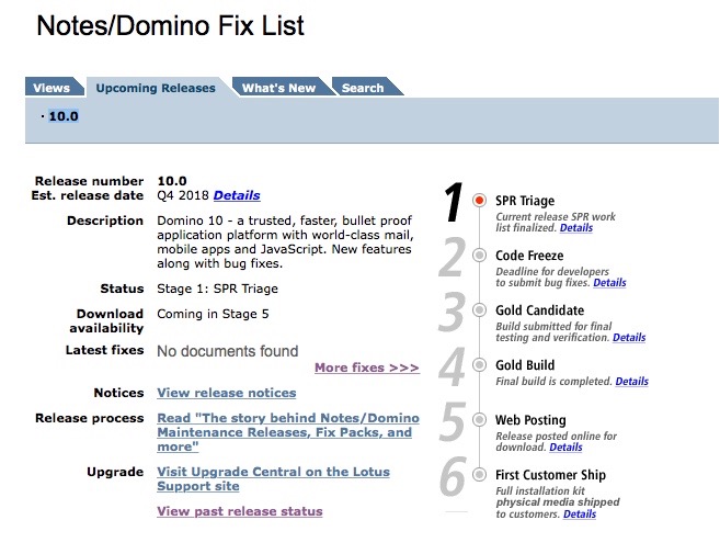 Image:Notes/Domino Fix List and Status page now has Domino 10.0 Hurray!