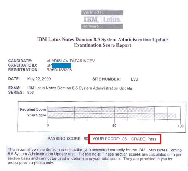 Image:Passed IBM Lotus Notes Domino 8.5 System Administration update