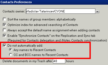 Image:Recent Contacts, feature in Lotus Notes 8.x,8.5.x Use or Not to Use, that is the question